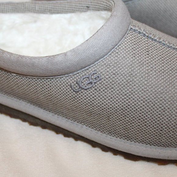 NIB UGG MEN'S CANVAS TASMAN SLIP UP‎ SHEARLING SLIPPERS LIGHT GRAY - Picture 3 of 6